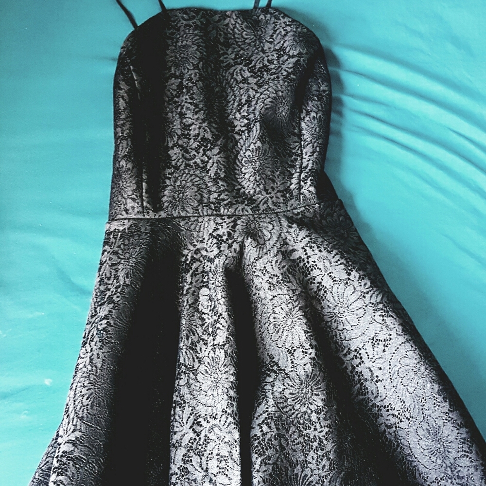 Black, laced, backless dress